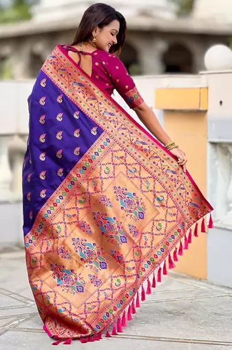 Violet elegant art silk woven saree with rich zari border