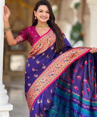 Violet elegant art silk woven saree with rich zari border 3