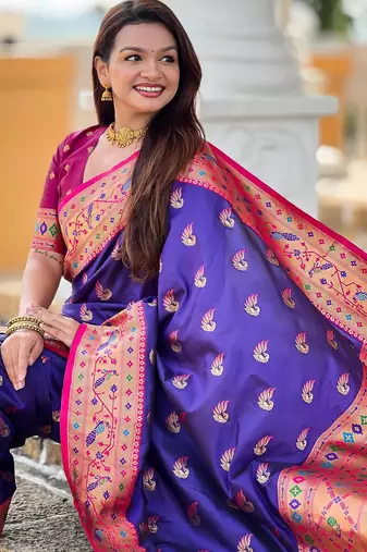 Violet elegant art silk woven saree with rich zari border