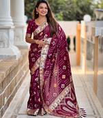 Maroon elegant art silk woven saree with rich zari border