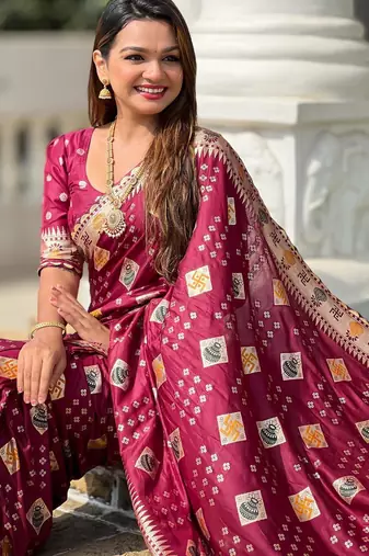 Maroon elegant art silk woven saree with rich zari border
