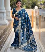 Turquoise elegant art silk woven saree with rich zari border