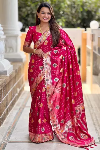 Pink elegant art silk woven saree with rich zari border