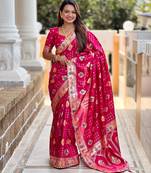Pink elegant art silk woven saree with rich zari border