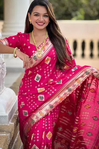 Pink elegant art silk woven saree with rich zari border