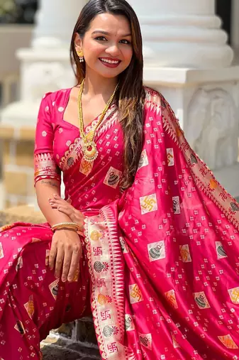 Pink elegant art silk woven saree with rich zari border