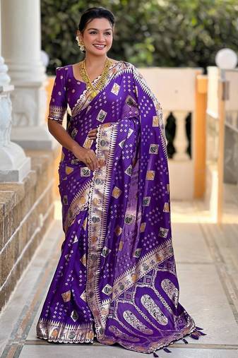 Violet elegant art silk woven saree with rich zari border