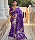 Violet elegant art silk woven saree with rich zari border