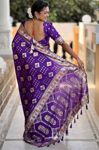 Violet elegant art silk woven saree with rich zari border