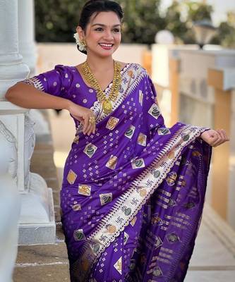Violet elegant art silk woven saree with rich zari border 3