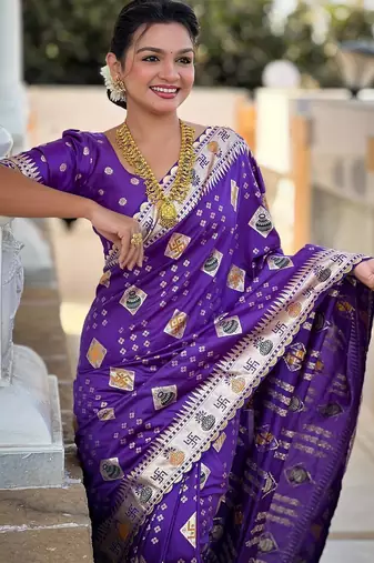 Violet elegant art silk woven saree with rich zari border