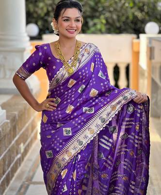 Violet elegant art silk woven saree with rich zari border 4