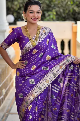 Violet elegant art silk woven saree with rich zari border
