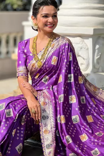 Violet elegant art silk woven saree with rich zari border