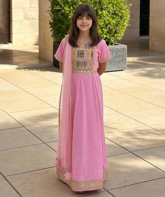 Pink embroidered velvet anarkali set 1