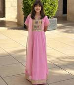 Pink embroidered velvet anarkali set