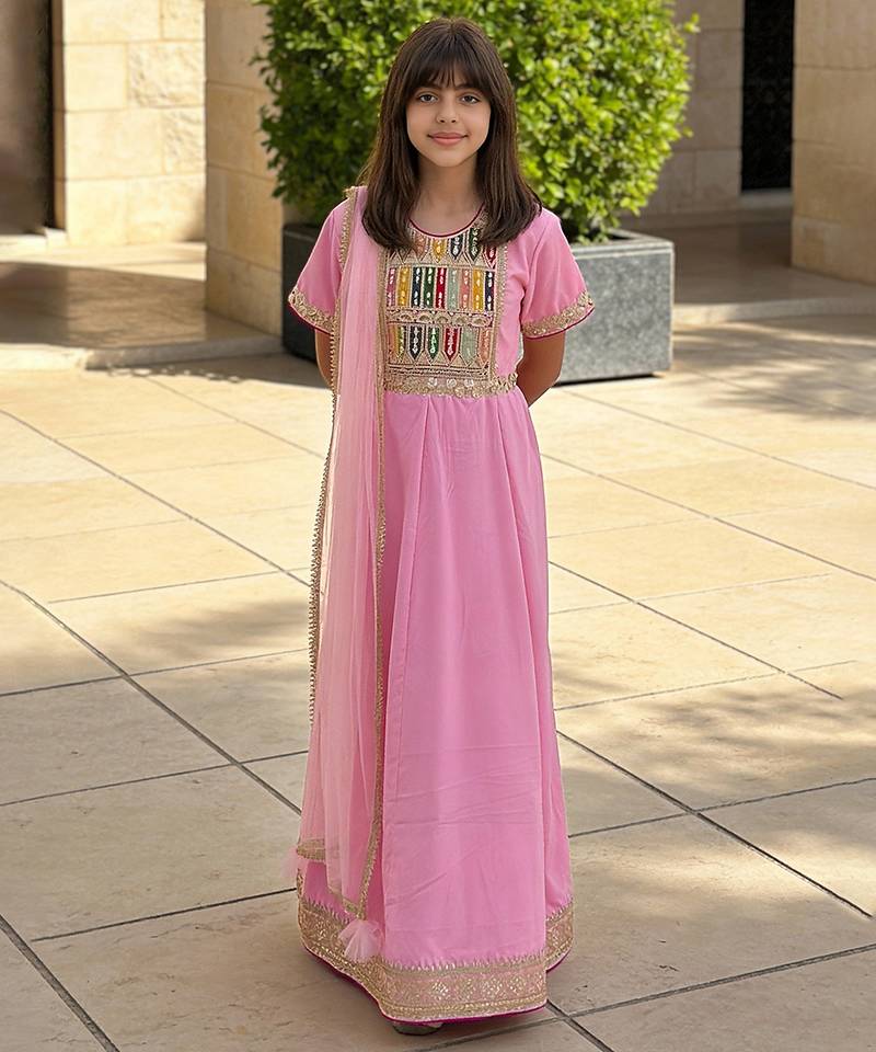 Pink embroidered velvet anarkali set