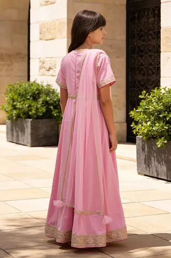 Pink embroidered velvet anarkali set