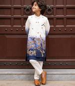 Blue embroidered glace cotton nehru jacket set