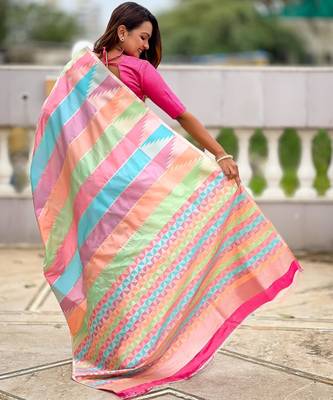 Multicolor elegant art silk woven saree with rich zari border 2