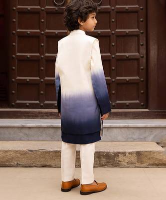 Blue embroidered glace cotton nehru jacket set 2