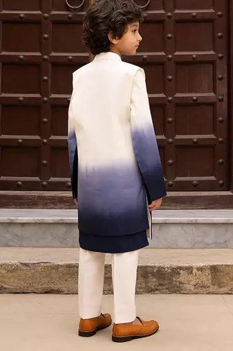 Blue embroidered glace cotton nehru jacket set