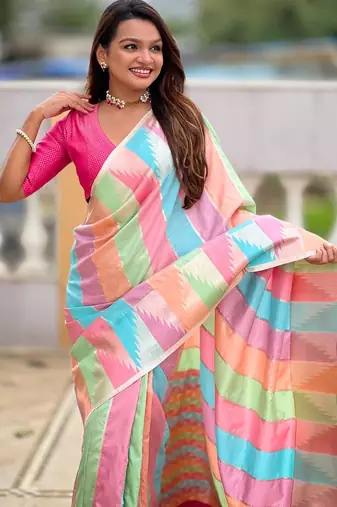 Multicolor elegant art silk woven saree with rich zari border