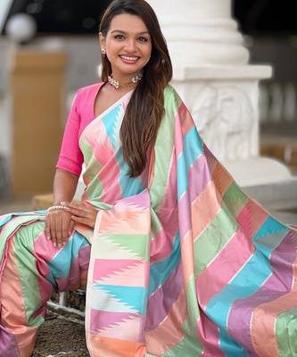 Multicolor elegant art silk woven saree with rich zari border 5