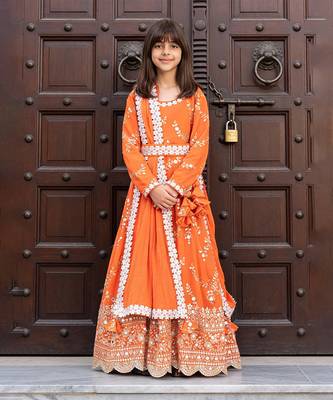 Orange embroidered georgette anarkali set 1