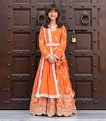 Orange embroidered georgette anarkali set