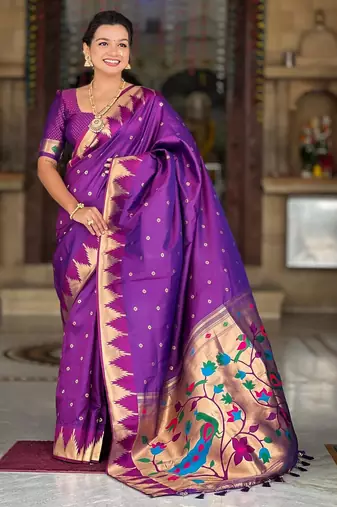 Magenta elegant art silk woven saree with rich zari border