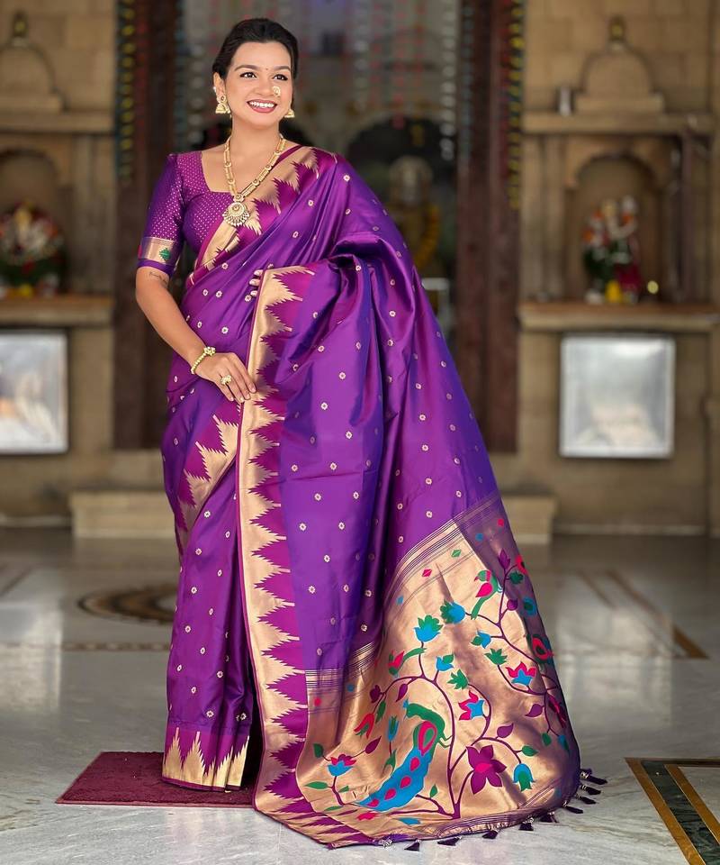Magenta elegant art silk woven saree with rich zari border