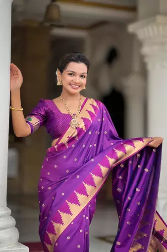 Magenta elegant art silk woven saree with rich zari border