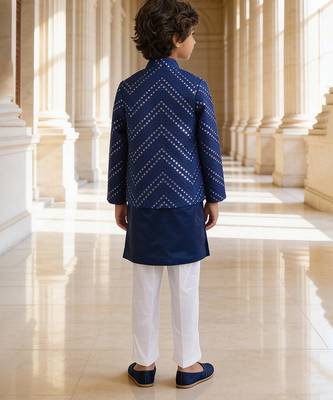 Royal blue embroidered glace cotton kurta jacket set 2