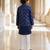 Royal blue embroidered glace cotton kurta jacket set