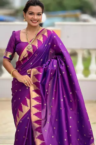 Magenta elegant art silk woven saree with rich zari border