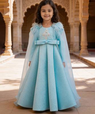 Sky blue embroidered net gown 1