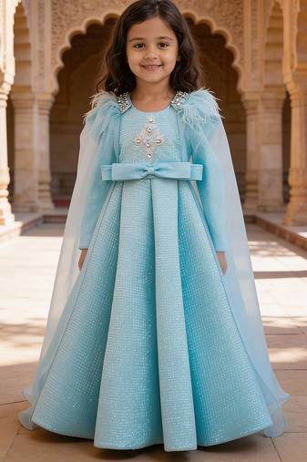 Sky blue embroidered net gown