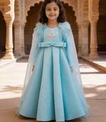 Sky blue embroidered net gown