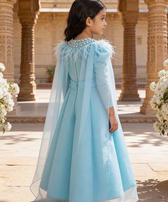 Sky blue embroidered net gown 2