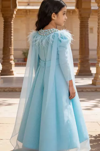 Sky blue embroidered net gown