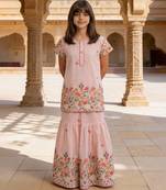 Pink embroidered cotton kurta sharara set