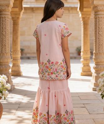 Pink embroidered cotton kurta sharara set 2