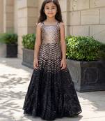 Black gold embroidered net gown