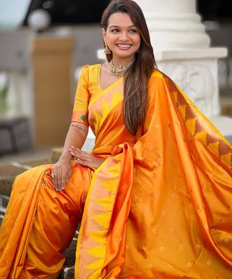 Orange elegant art silk woven saree with rich zari border 5