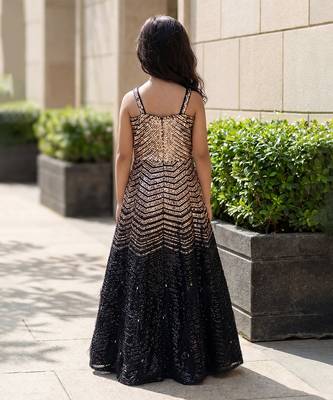 Black gold embroidered net gown 2