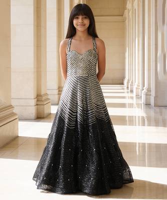 Silver black embroidered net gown 1