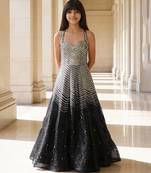 Silver black embroidered net gown