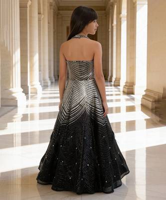 Silver black embroidered net gown 2