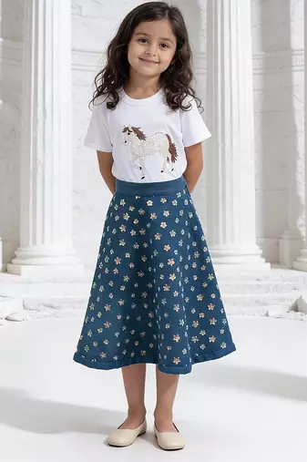 white embroidered cotton co-ord set for girls